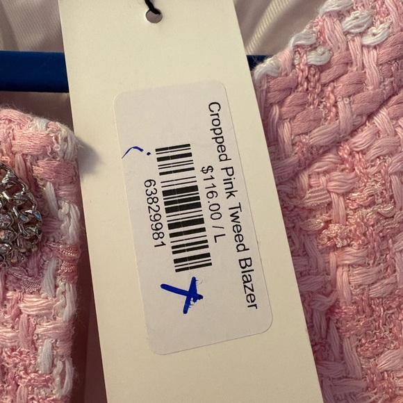 Women's Jewelry Buttons Knitted Tweed Pink Crop Blazer Jacket - pink M/L - Picture 2 of 5